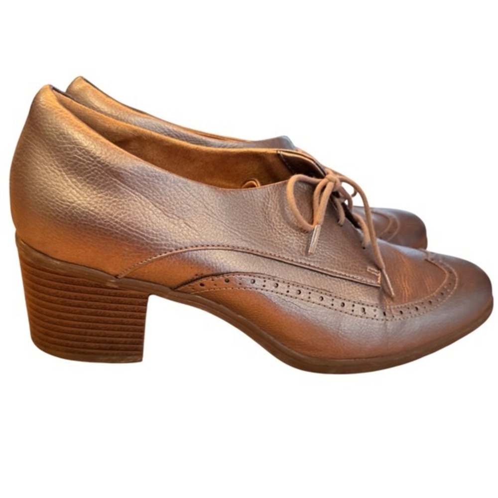 Naturalizer Wingtip Oxford Heels Silver Metallic Leather Brogues Women Shoes 11M